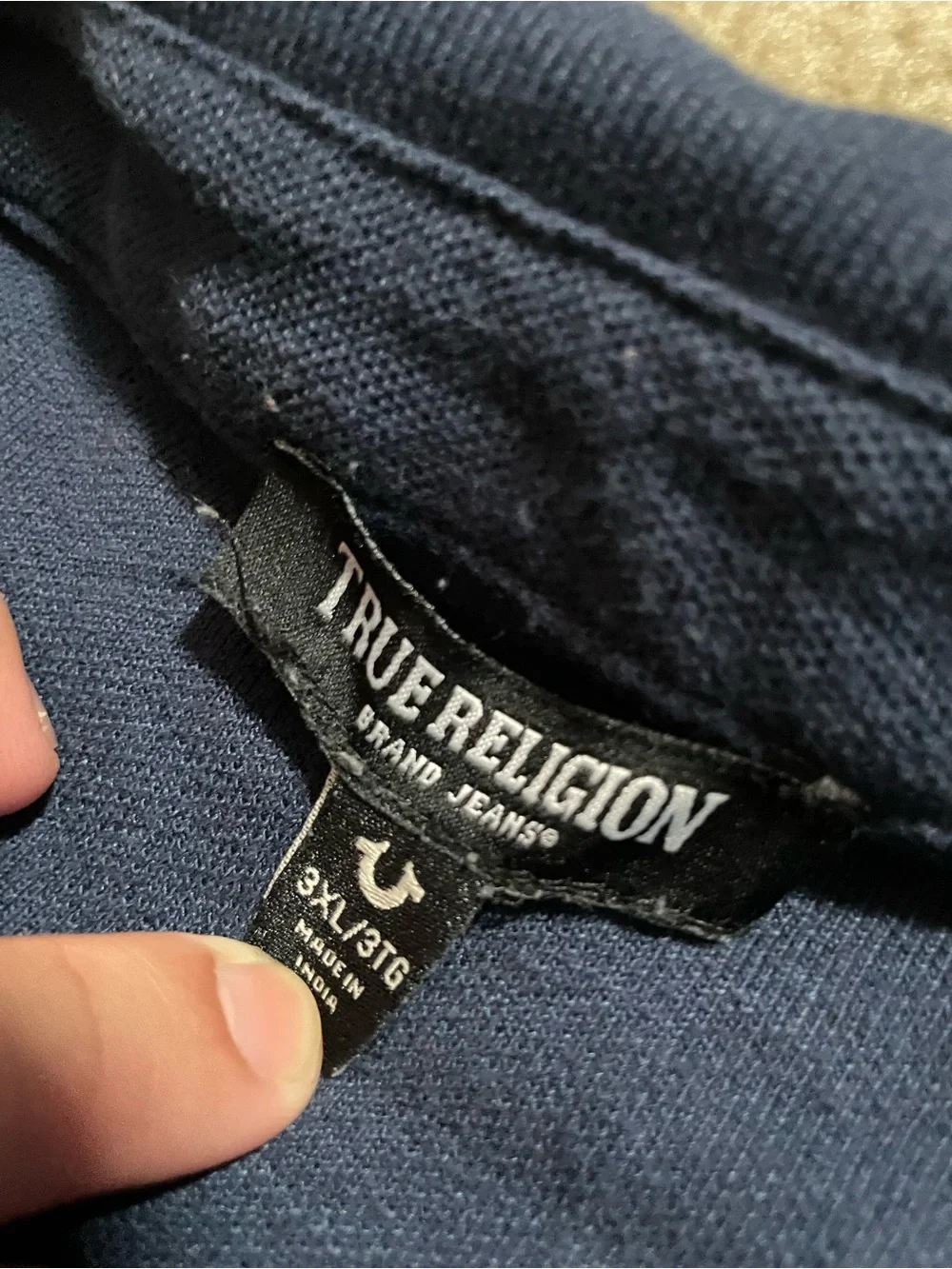 True Religion Navy Polo with White Logo Shoulder Tape